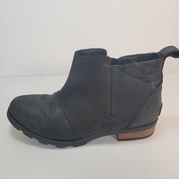 Sorel EMELIE CHELSEA Ankle Boot Black Leather Waterproof Rain Snow Boot Sz 7 - Picture 6 of 10